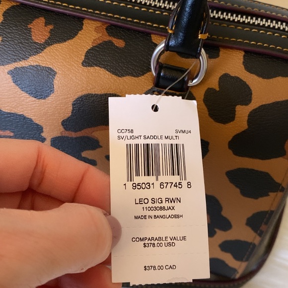 NWT💃Coach Rowan Satchel In Signature Canvas With Leopard Print - Picture 13 of 13